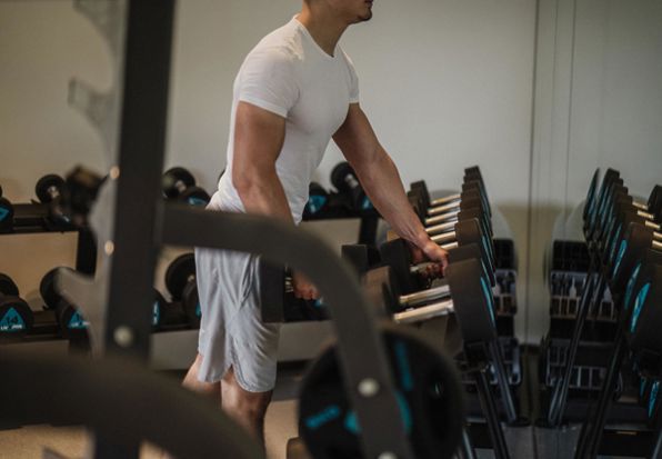 A man works out in the gym